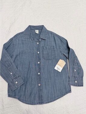 Men's Casual Denim-Effect Button Down Shirt - Blue